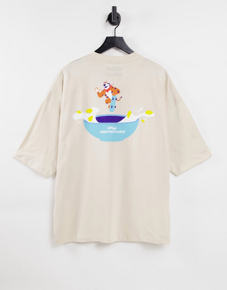 ASOS DESIGN – Oversize-T-Shirt mit Frosties-Print in Ecru-Neutral günstig online kaufen