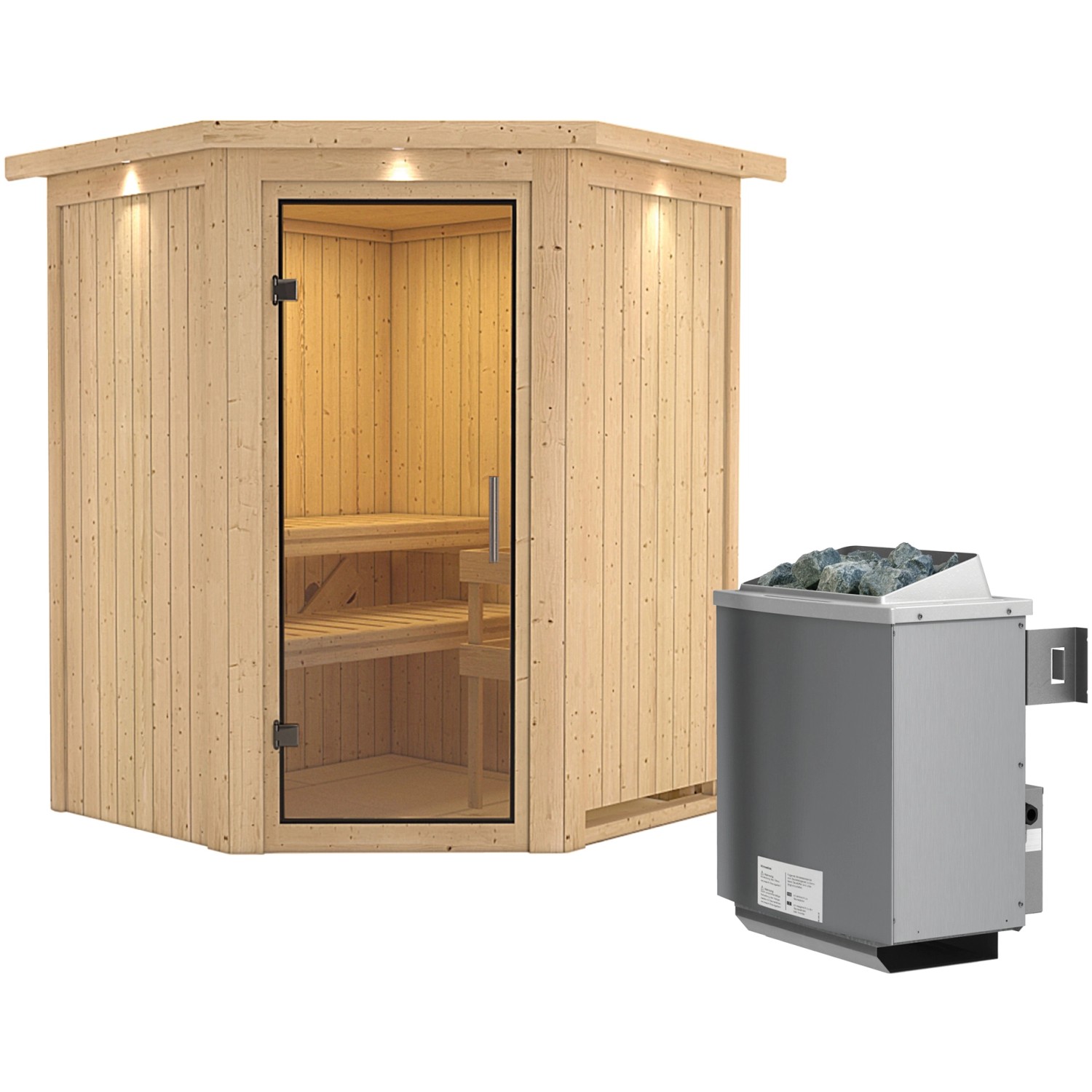 Karibu Sauna Lyra, Ofen, integrierte Steuerung, Glastür, LED-Dachkranz günstig online kaufen