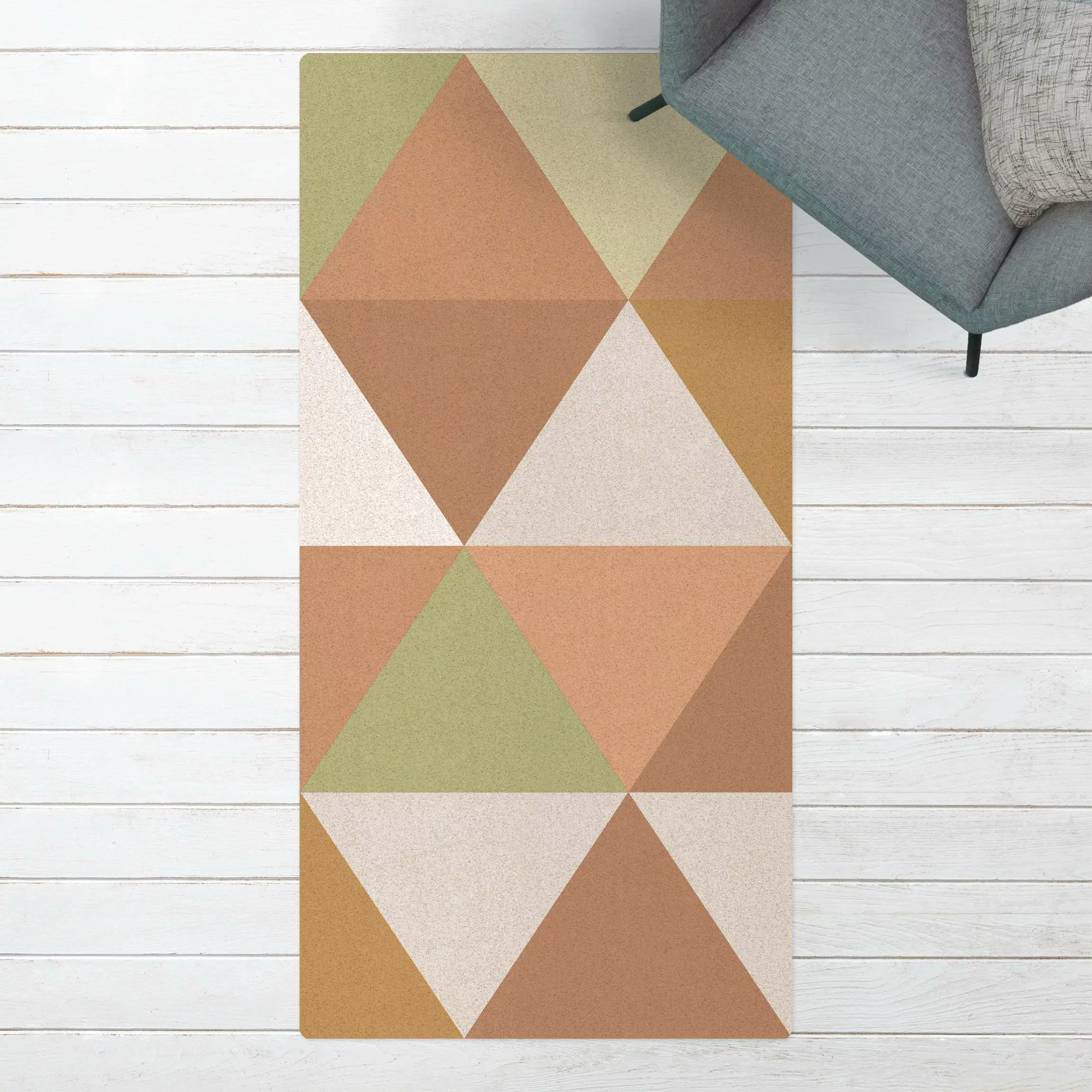 Kork-Teppich Geometrisches Muster gekippte Dreiecke Grün günstig online kaufen