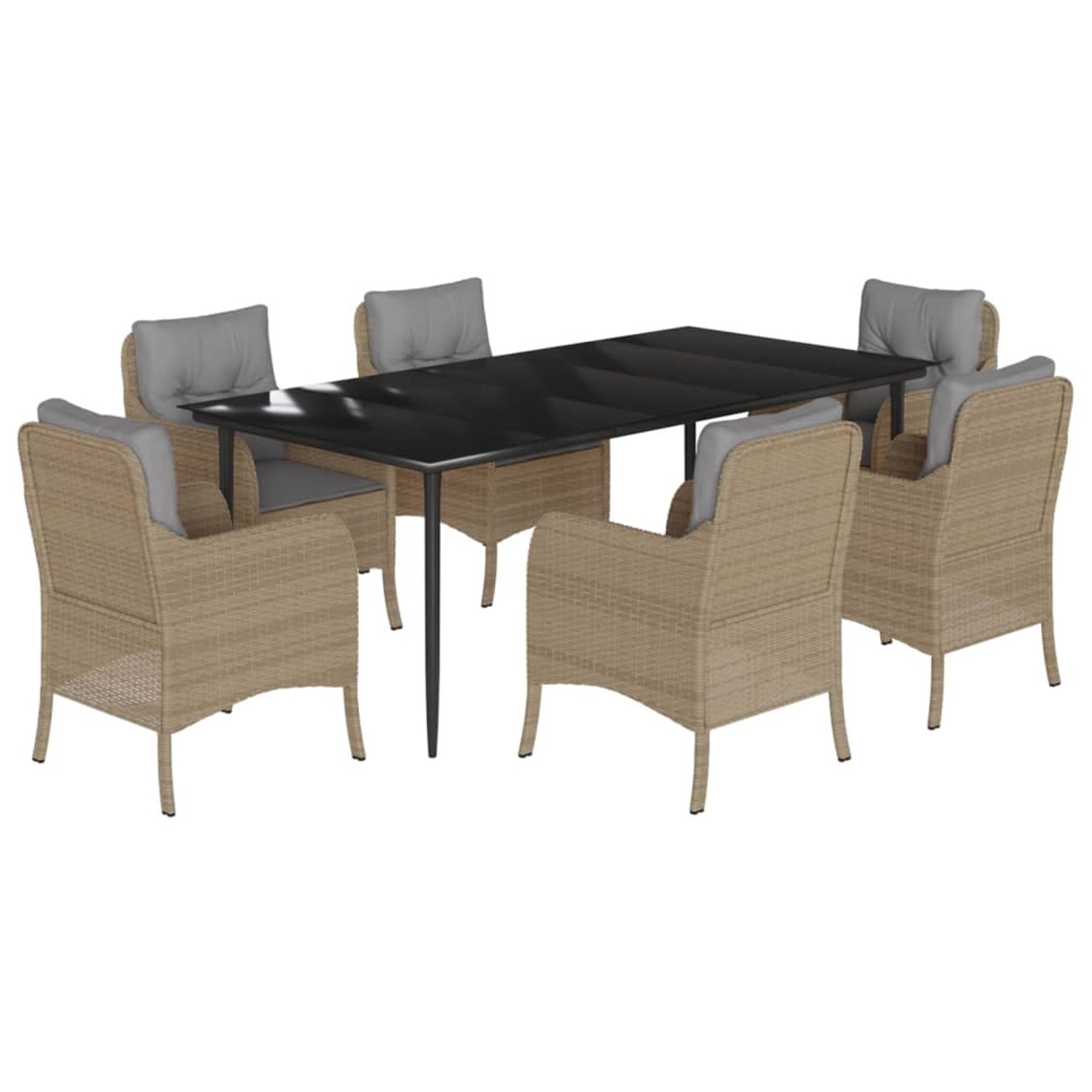 vidaXL 7-Tlg Garten-Essgruppe mit Kissen Beige Poly Rattan 3211981 günstig online kaufen