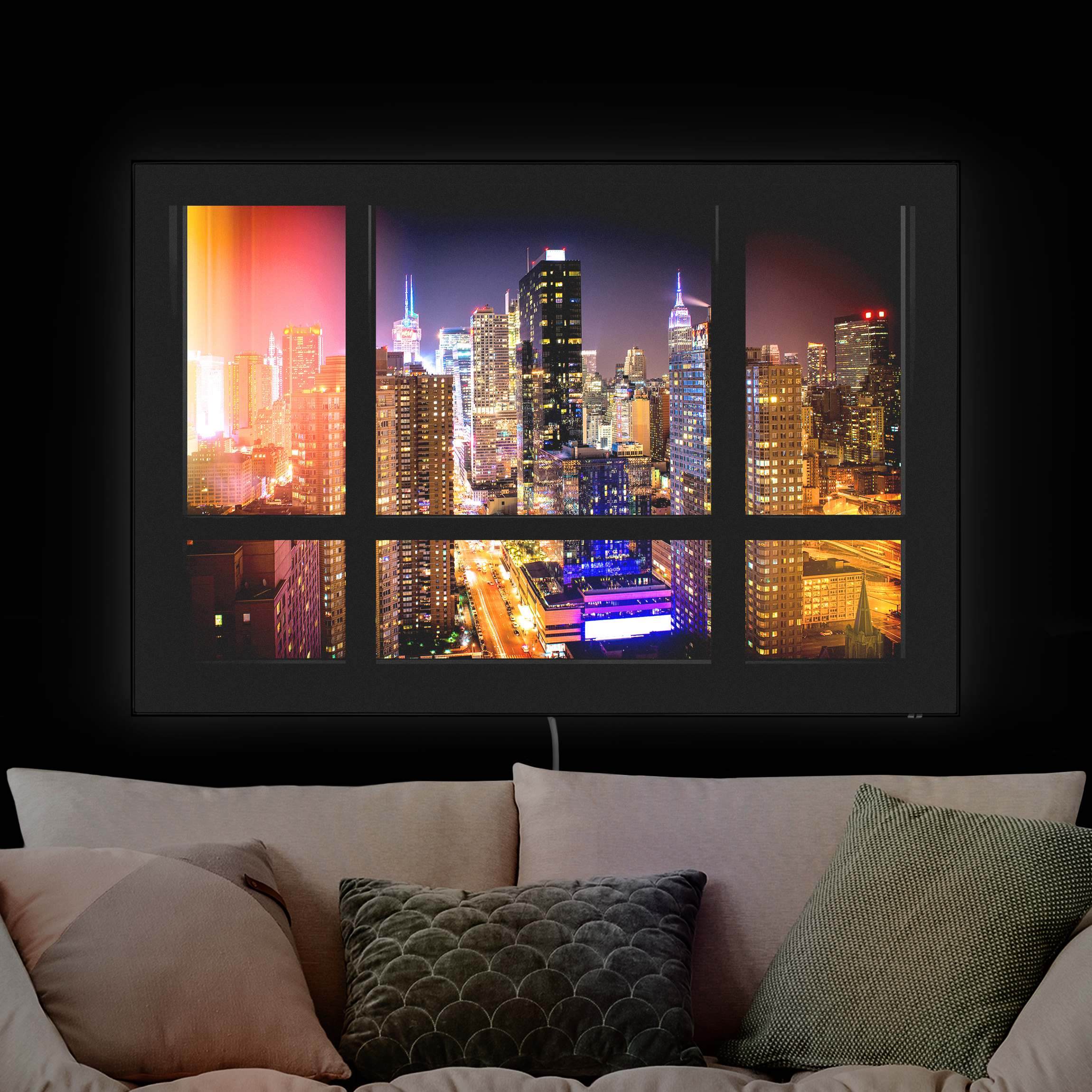 LED-Wechselbild Fensterblick Manhattan bei Nacht günstig online kaufen