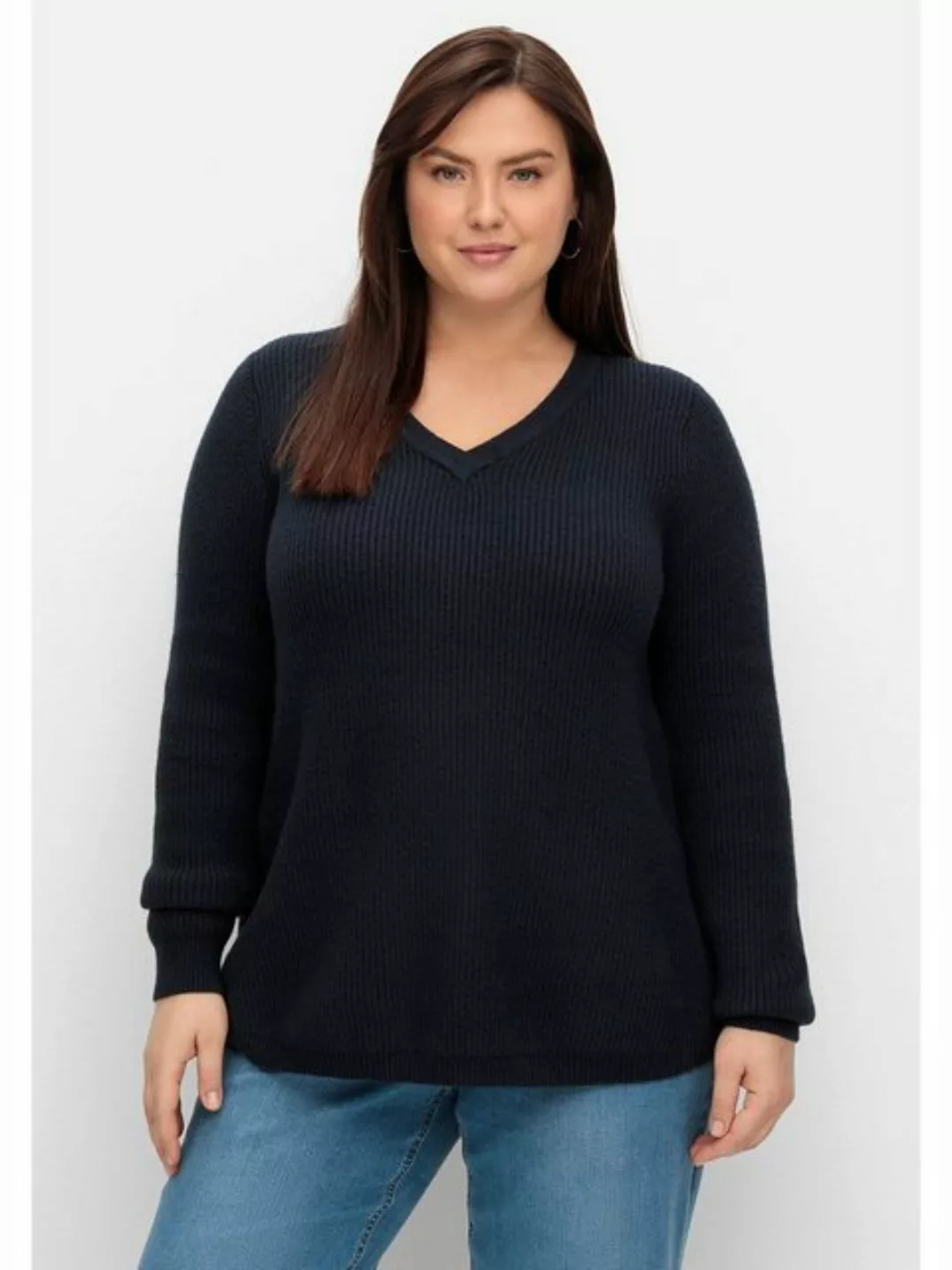 Sheego V-Ausschnitt-Pullover "Große Größen", im Patentstrickmuster günstig online kaufen