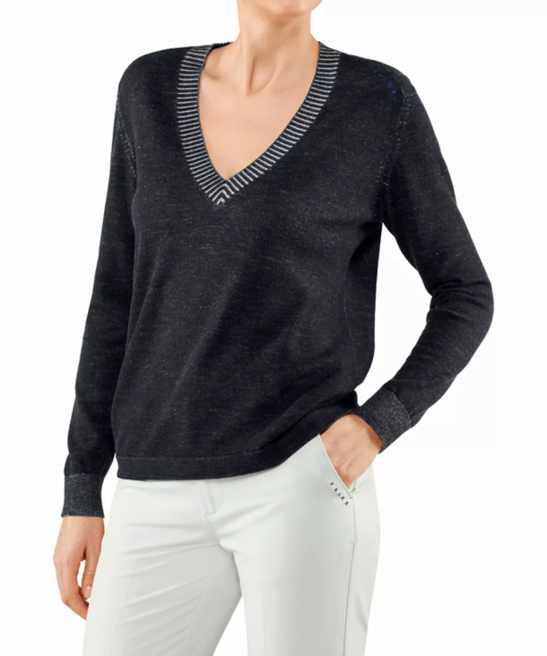 FALKE Damen Pullover V-Ausschnitt, XXL, Blau, Schurwolle, 37489-643706 günstig online kaufen