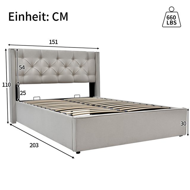 liebtech Polsterbett Hydraulisch Doppelbett Polsterbett 140x200cm (Bett mit günstig online kaufen