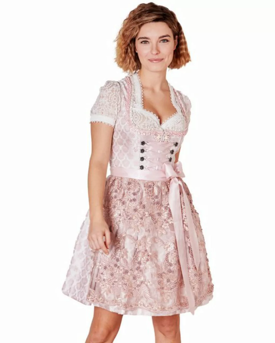 Krüger Madl Dirndl Dirndl 'Lia' mit Spitzenschürze 415767, Rose 50cm günstig online kaufen