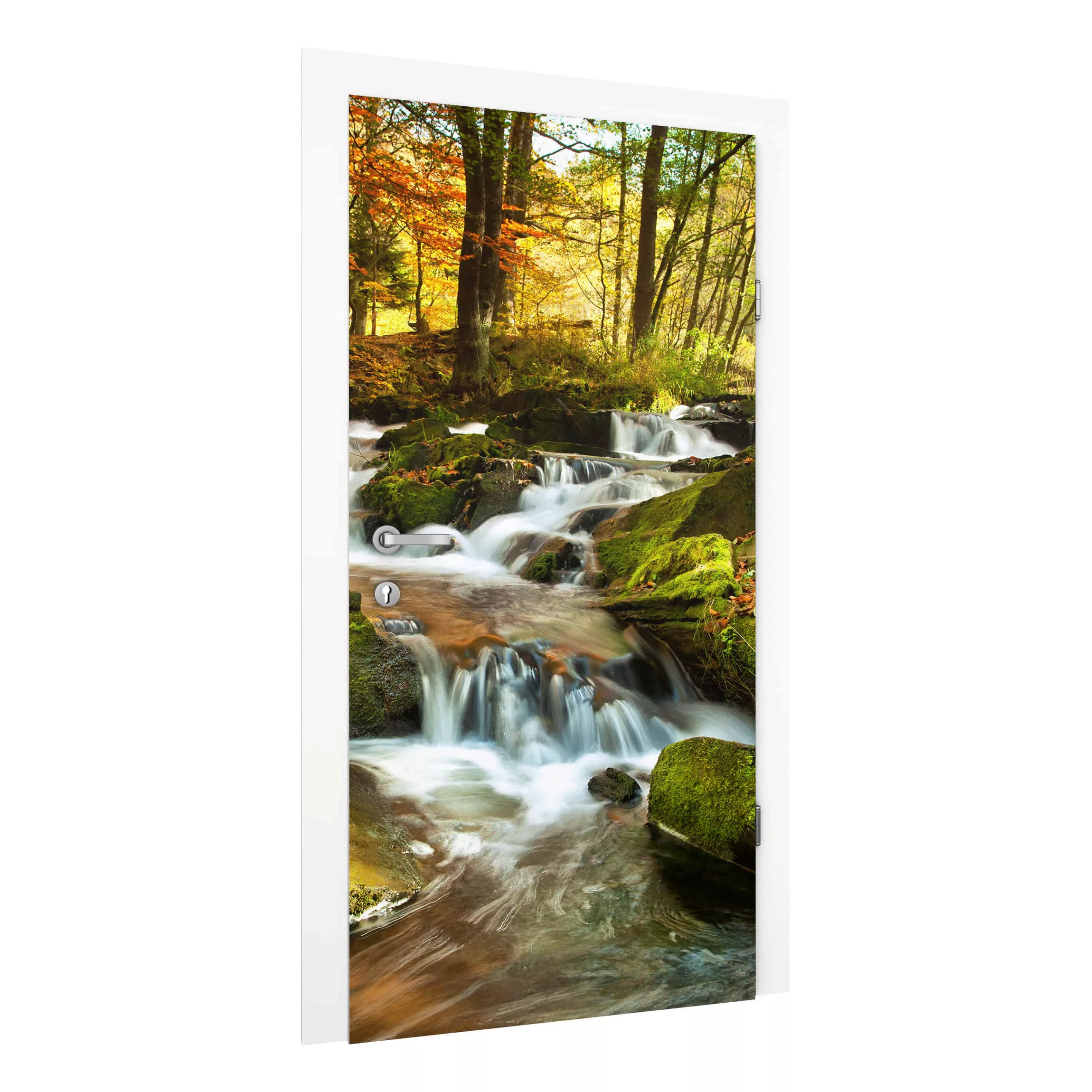 Türtapete Wasserfall herbstlicher Wald günstig online kaufen