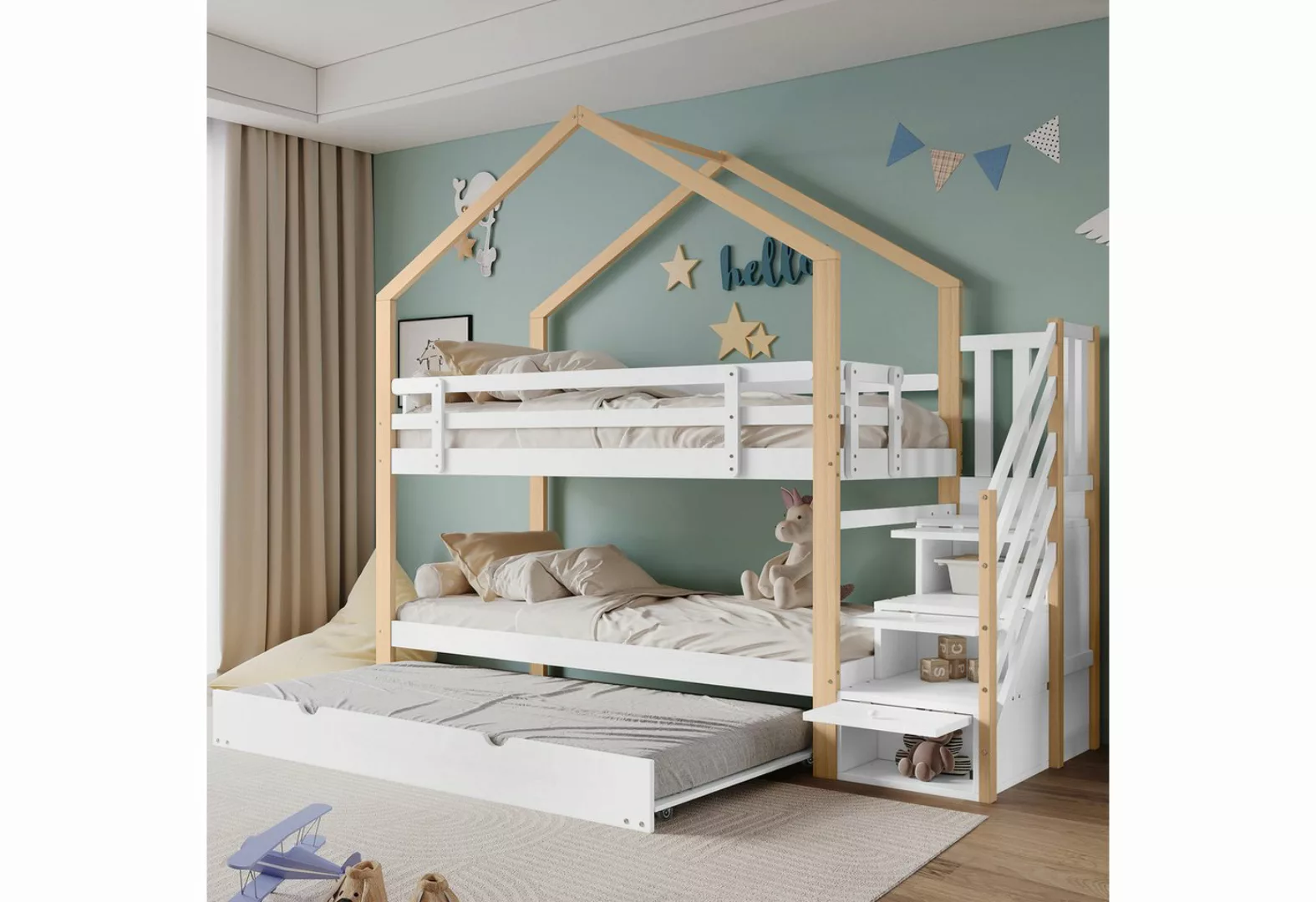 TavilaEcon Etagenbett Kinderbett ausziehbares Baumhausbett Schiebebett,90x2 günstig online kaufen