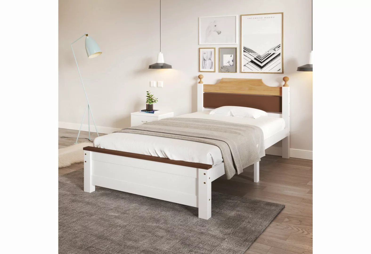 MODFU Holzbett Einzelbett, Jugendbett, Gästebett (90x200 cm, Erwachsenenbet günstig online kaufen