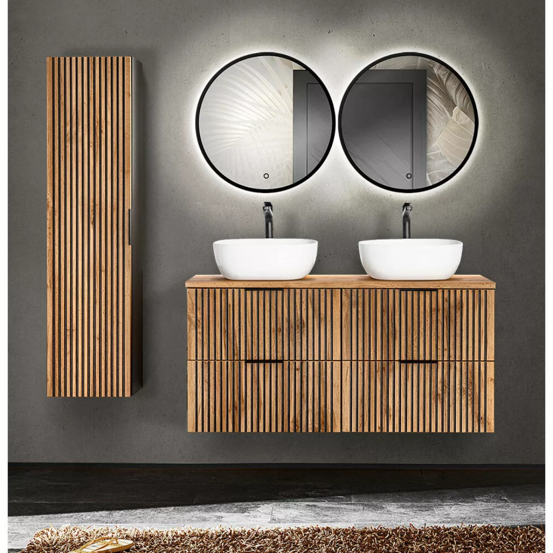 Badezimmer Set Doppelwaschtisch mit Keramik Aufsatzwaschbecken XANTEN-56 in günstig online kaufen