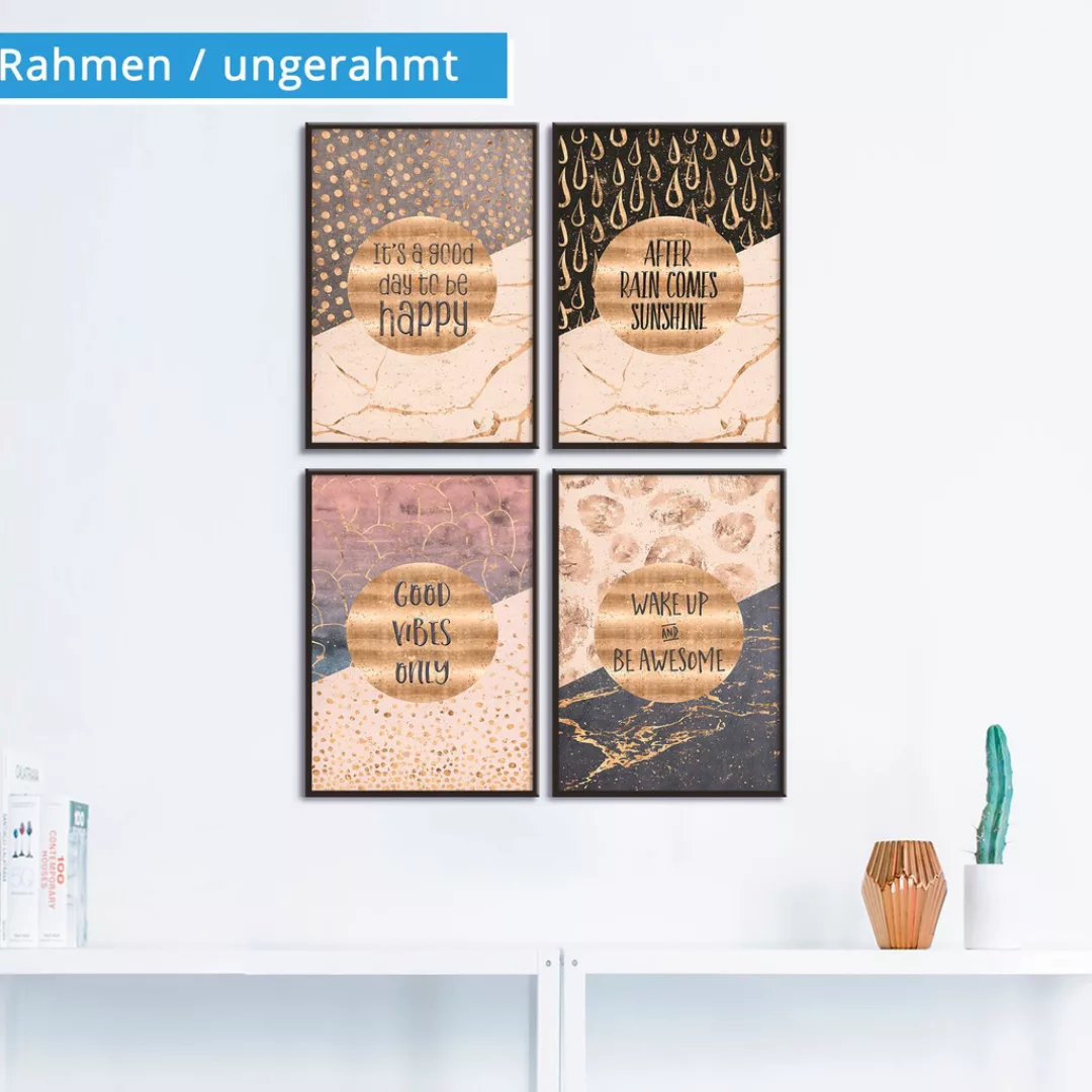 Artland Poster "4 Lebensweisheiten Gold", Sprüche & Texte, (4 St.) günstig online kaufen