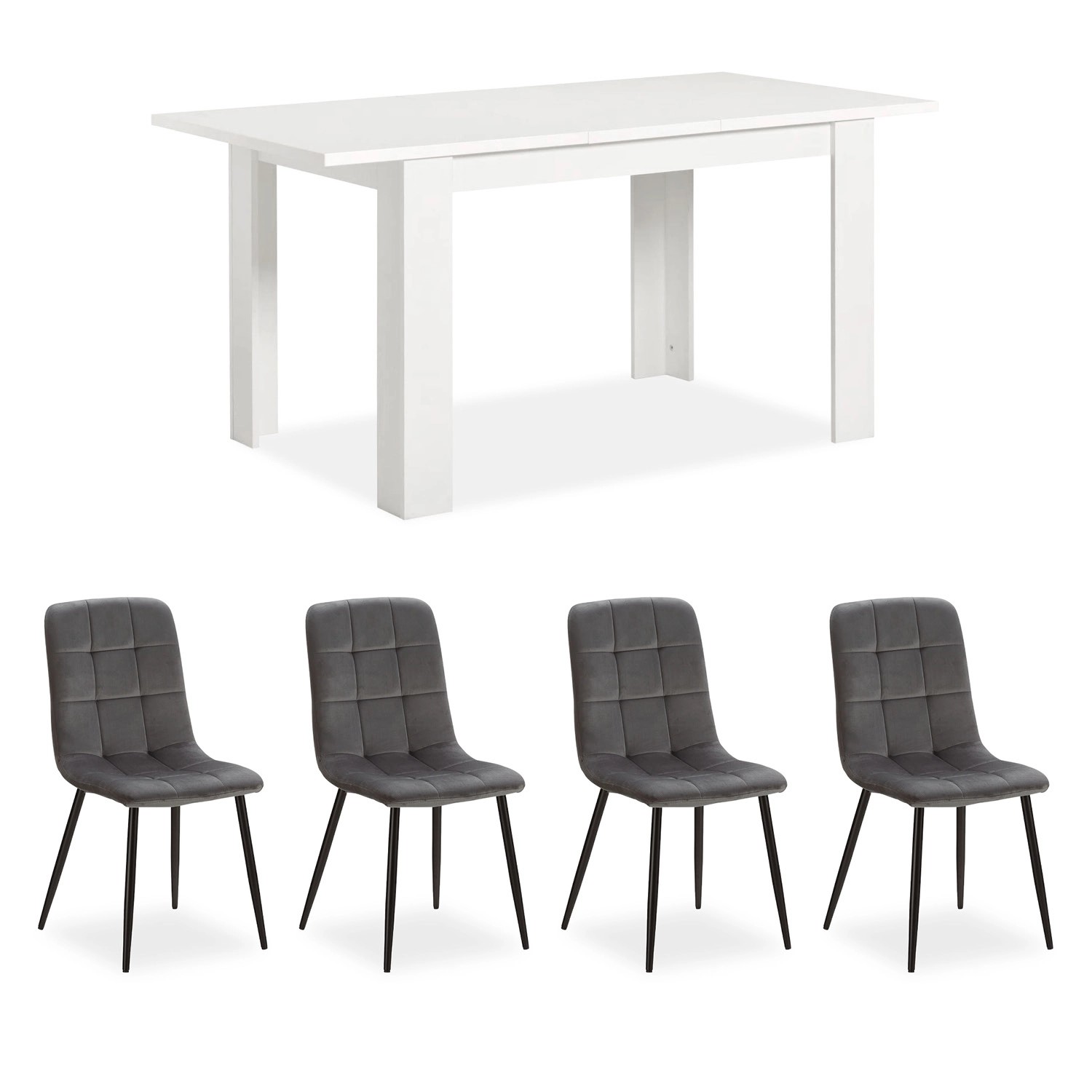 Homestyle4u Essgruppe mit 4 Samt Polsterstühlen in Weiß und Grau 2759 günstig online kaufen