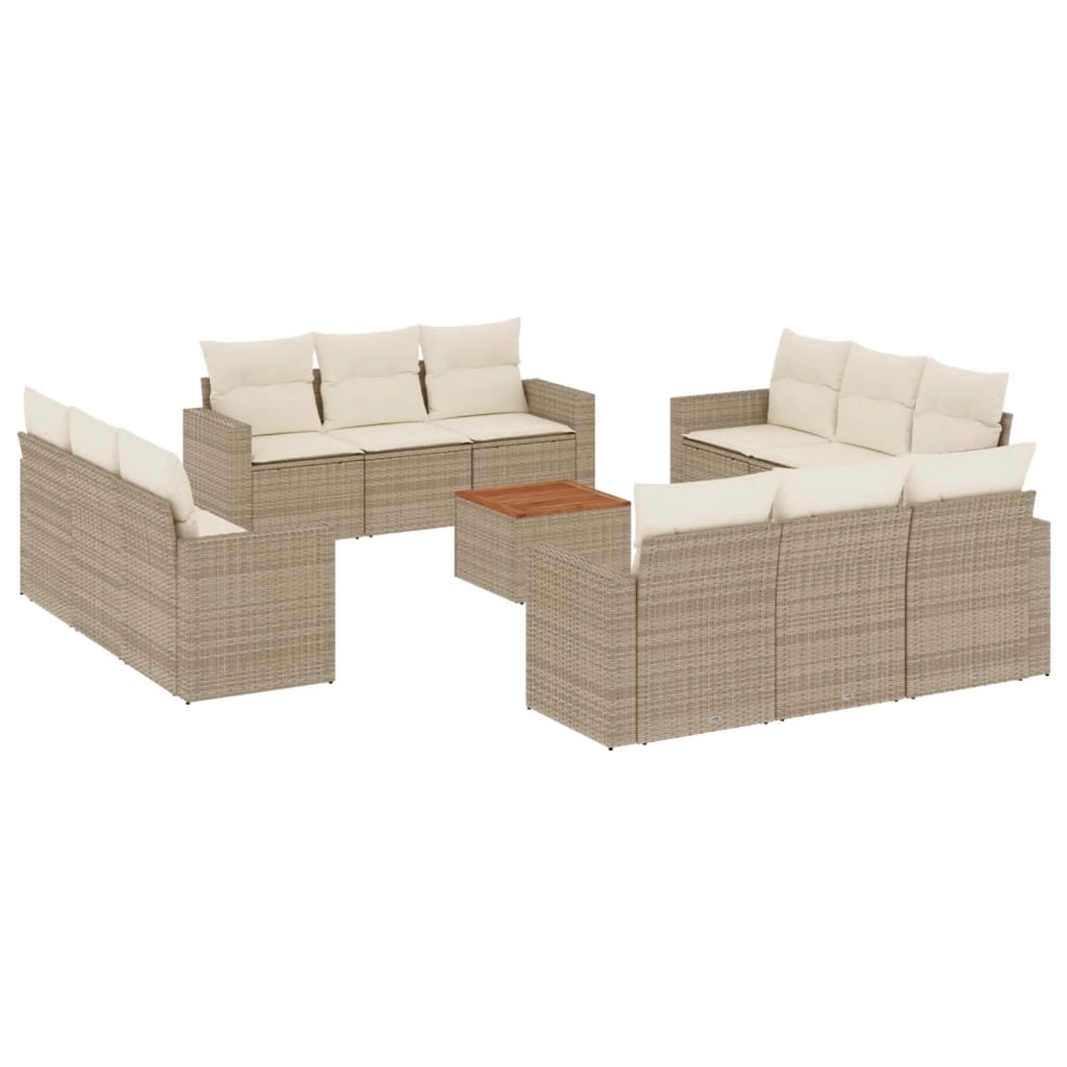 vidaXL 13-Tlg Garten-Sofagarnitur mit Kissen Beige Poly Rattan 3256387 günstig online kaufen