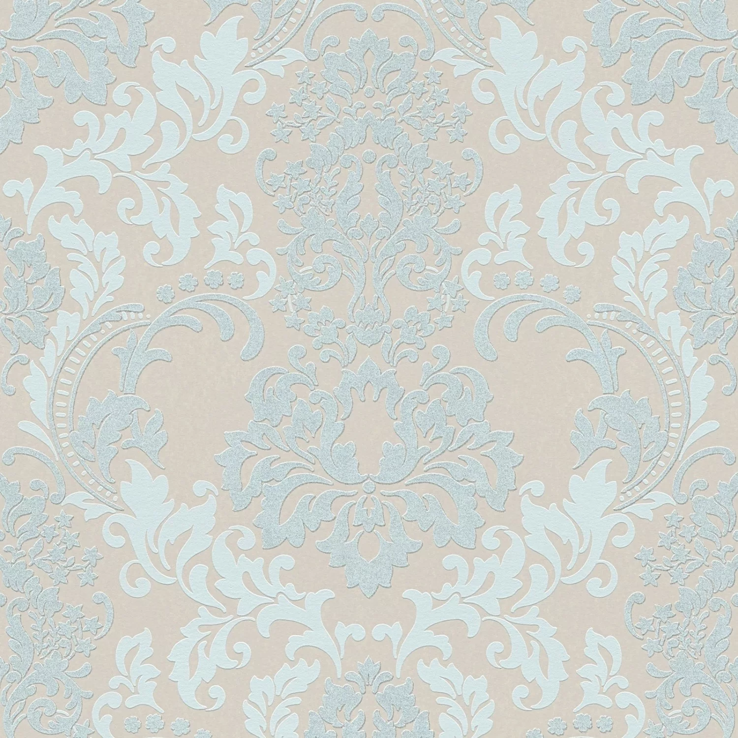 Bricoflor Neobarock Tapete Beige Hellblau Barock Vliestapete mit Glitzer Ef günstig online kaufen