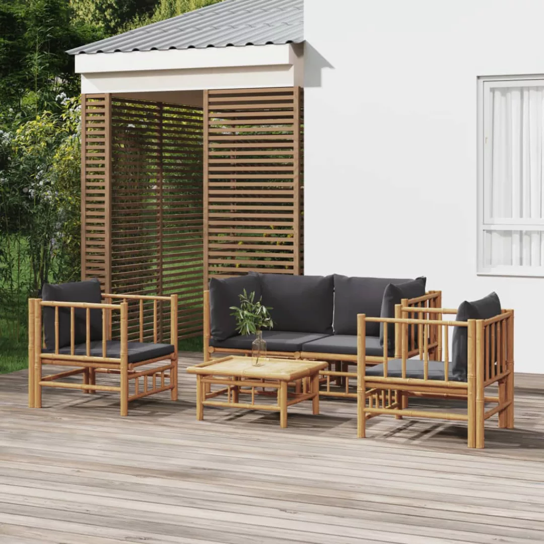 Vidaxl 5-tlg. Garten-lounge-set Mit Dunkelgrauen Kissen Bambus günstig online kaufen