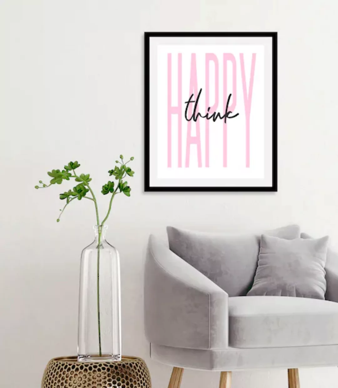 queence Bild "think happy", Schriftzüge, (1 St.), gerahmt günstig online kaufen