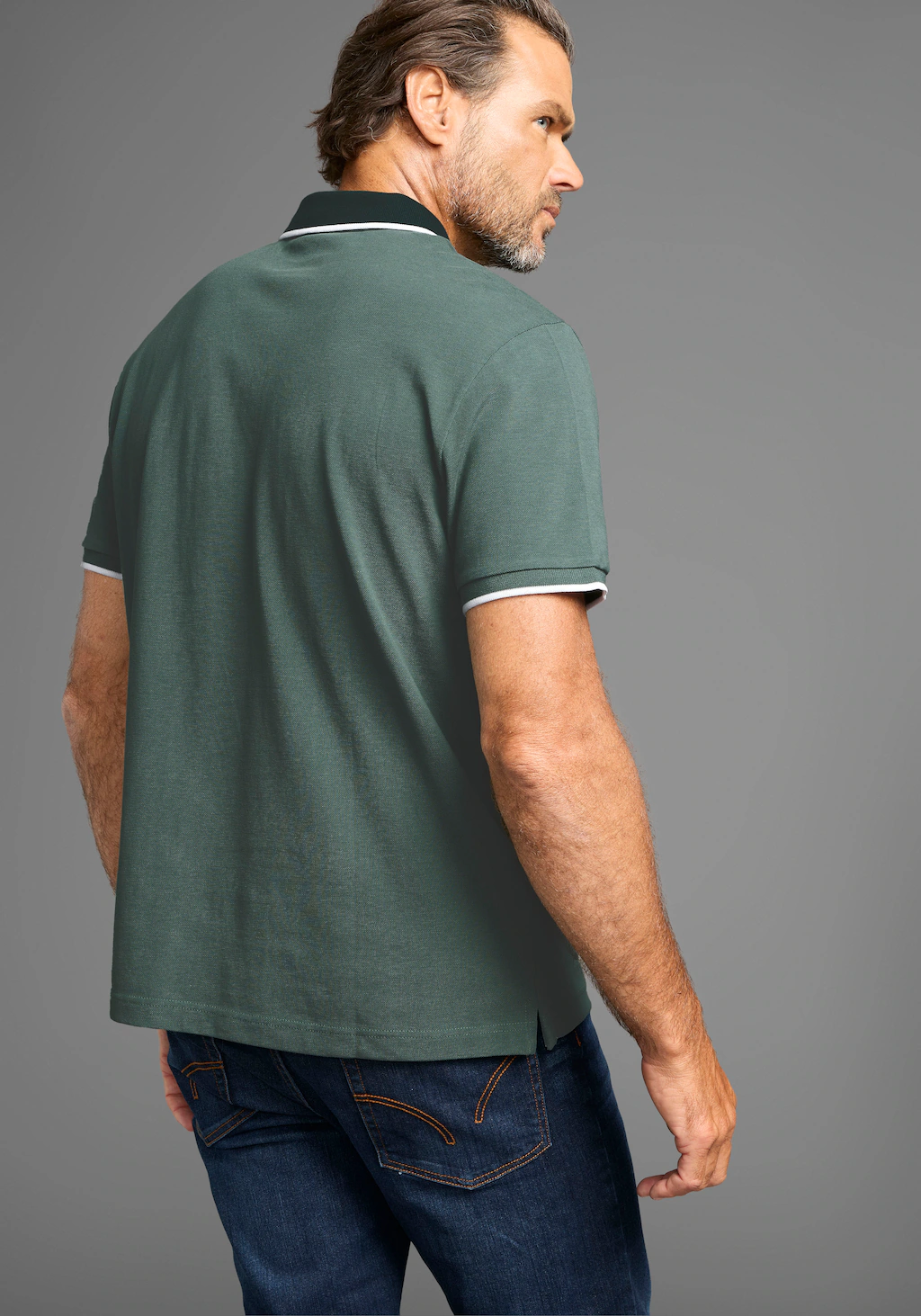 Mans World Poloshirt, mit Brustprint, meliertes Material günstig online kaufen