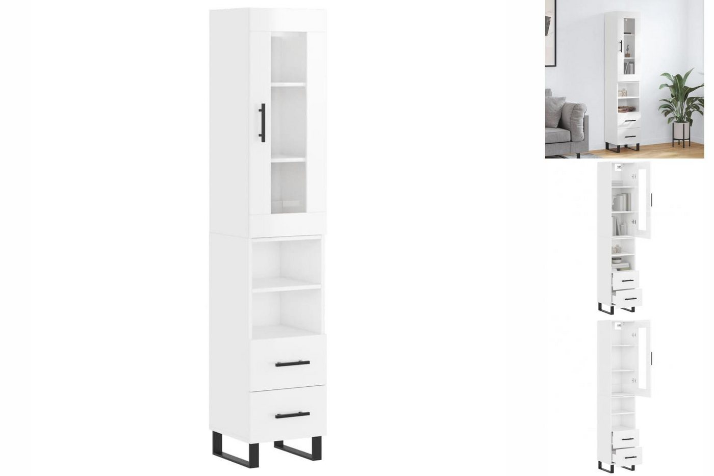 vidaXL Vitrine Highboard Hochglanz-Weiß 34,5x34x180 cm Spanplatte Glas Vitr günstig online kaufen