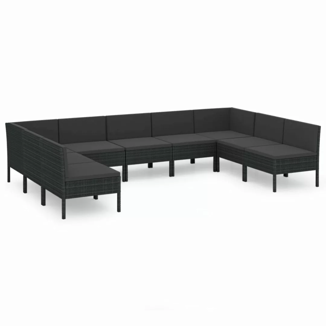 9-tlg. Garten-lounge-set Mit Auflagen Poly Rattan Schwarz günstig online kaufen