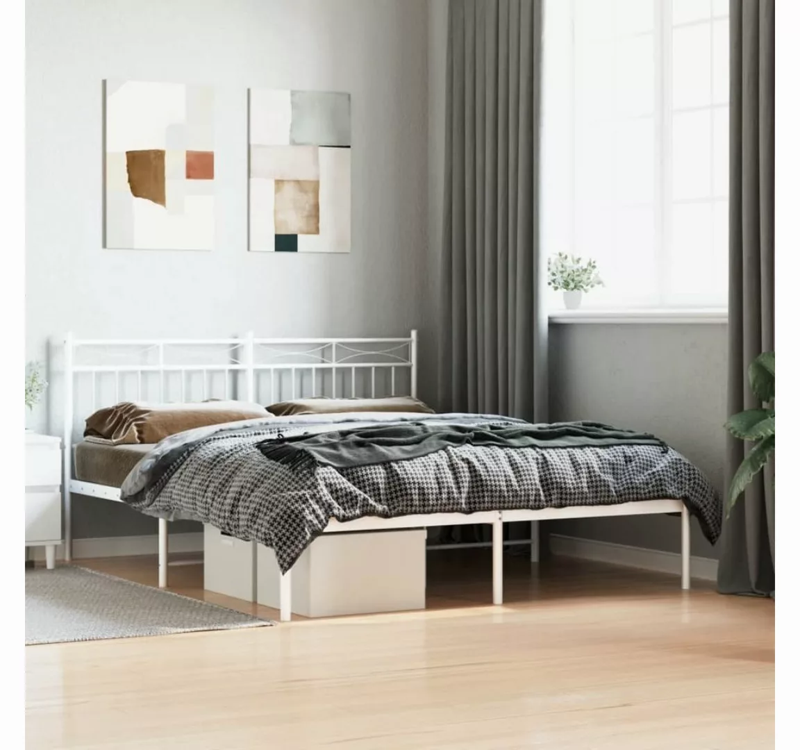 furnicato Bett Bettgestell mit Kopfteil Metall Weiß 140x200 cm günstig online kaufen