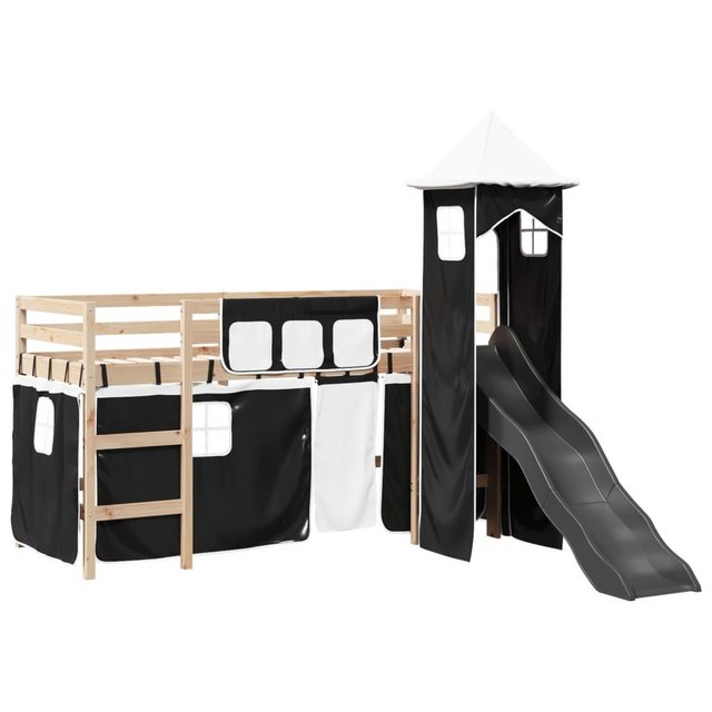 vidaXL Bett, Kinderhochbett mit Turm Weiß & Schwarz 90x190 cm Kiefernholz günstig online kaufen