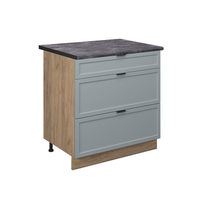 Vicco Unterschrank Fame-Line, Hellblau-grau/Goldkraft Eiche, 80 cm mit 3 Sc günstig online kaufen