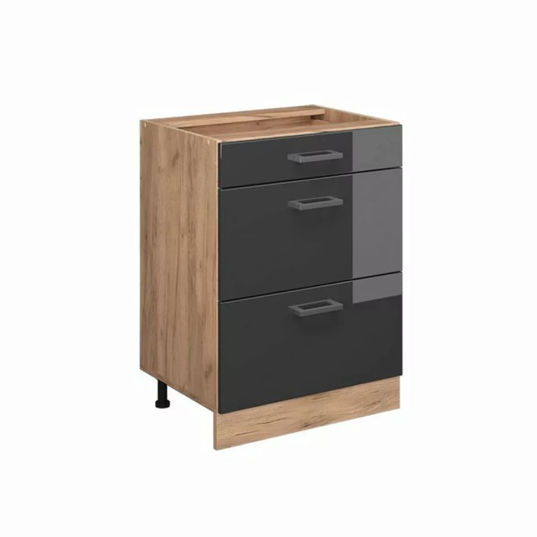 Vicco Unterschrank R-Line, Anthrazit Hochglanz/Goldkraft Eiche, 60 cm mit S günstig online kaufen