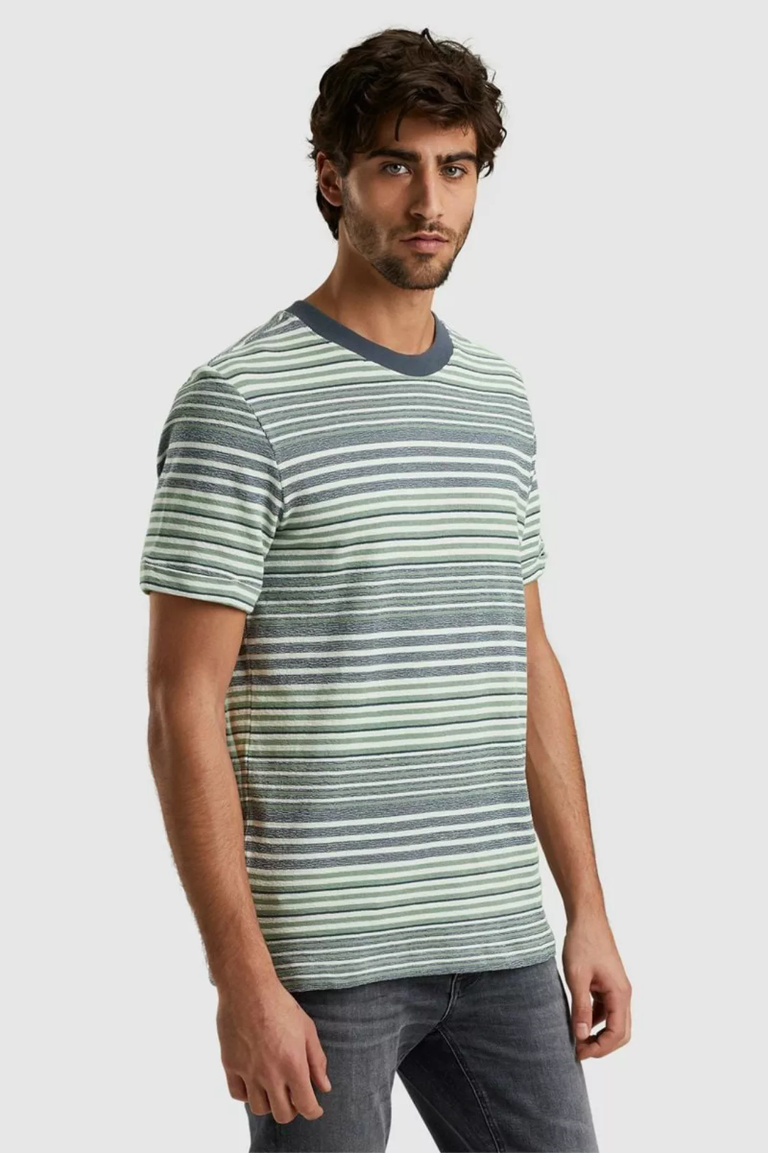 Cast Iron T-shirt Streifen Blau Grün - Größe XL günstig online kaufen