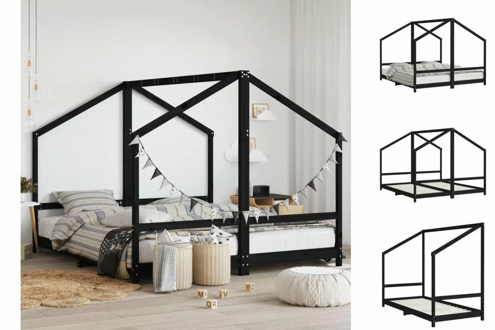 vidaXL Kinderbett Kinderbett Schwarz 2x90x200 cm Massivholz Kiefer günstig online kaufen