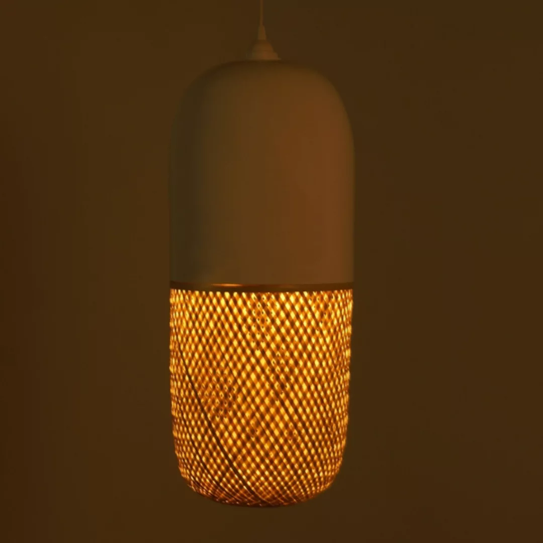 Bambushängelampe "Halb Weiss" günstig online kaufen