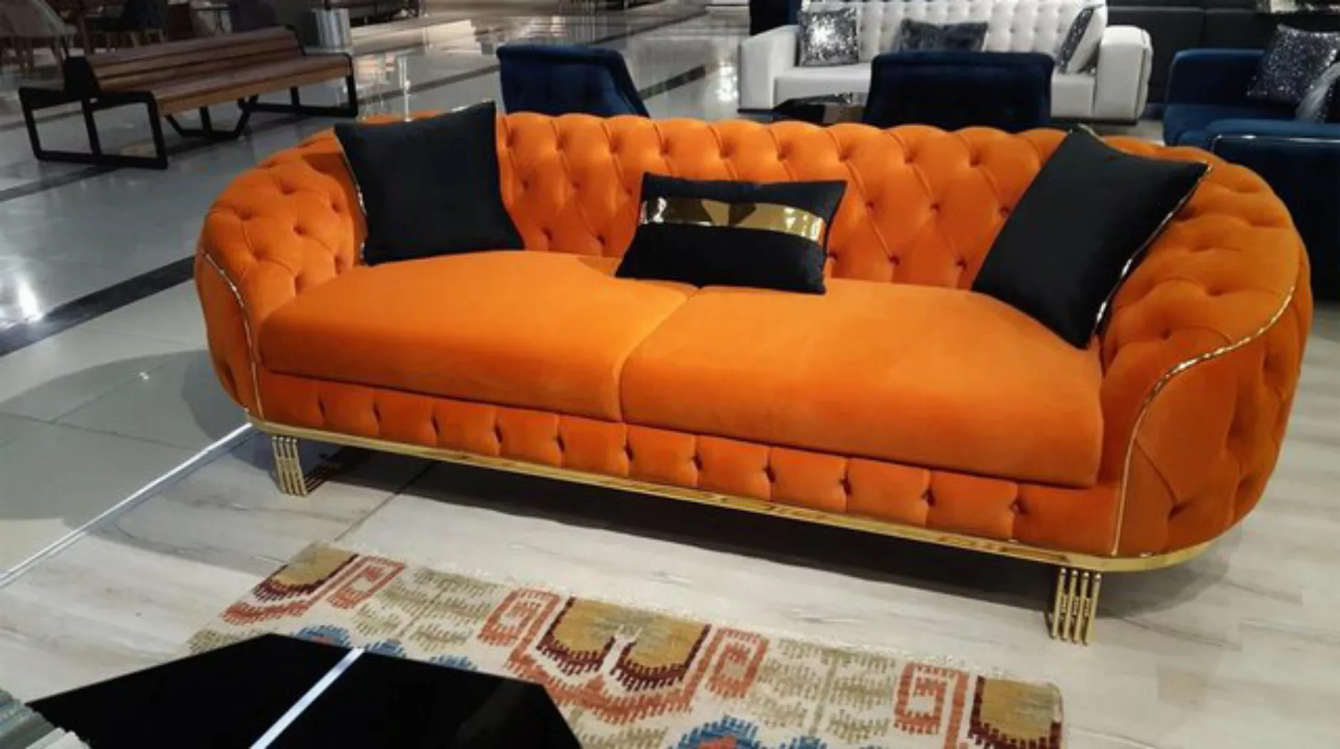 Xlmoebel 3-Sitzer Elegantes 3-Sitzer Chesterfield-Sofa in Orange für modern günstig online kaufen