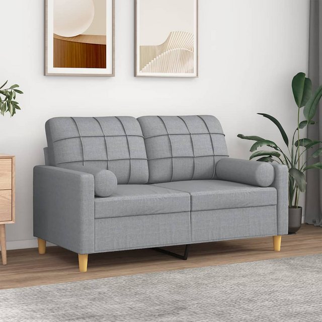 vidaXL Sofa 2-Sitzer-Sofa mit Zierkissen Hellgrau 120 cm Stoff günstig online kaufen