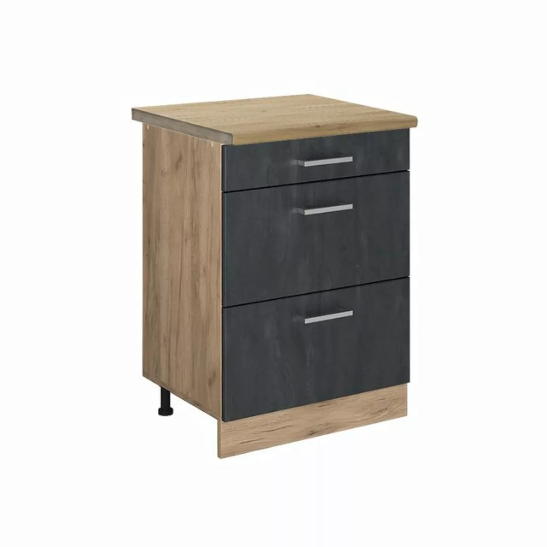 Vicco Unterschrank R-Line, Schwarz Beton/Goldkraft Eiche, 60 cm AP Eiche günstig online kaufen