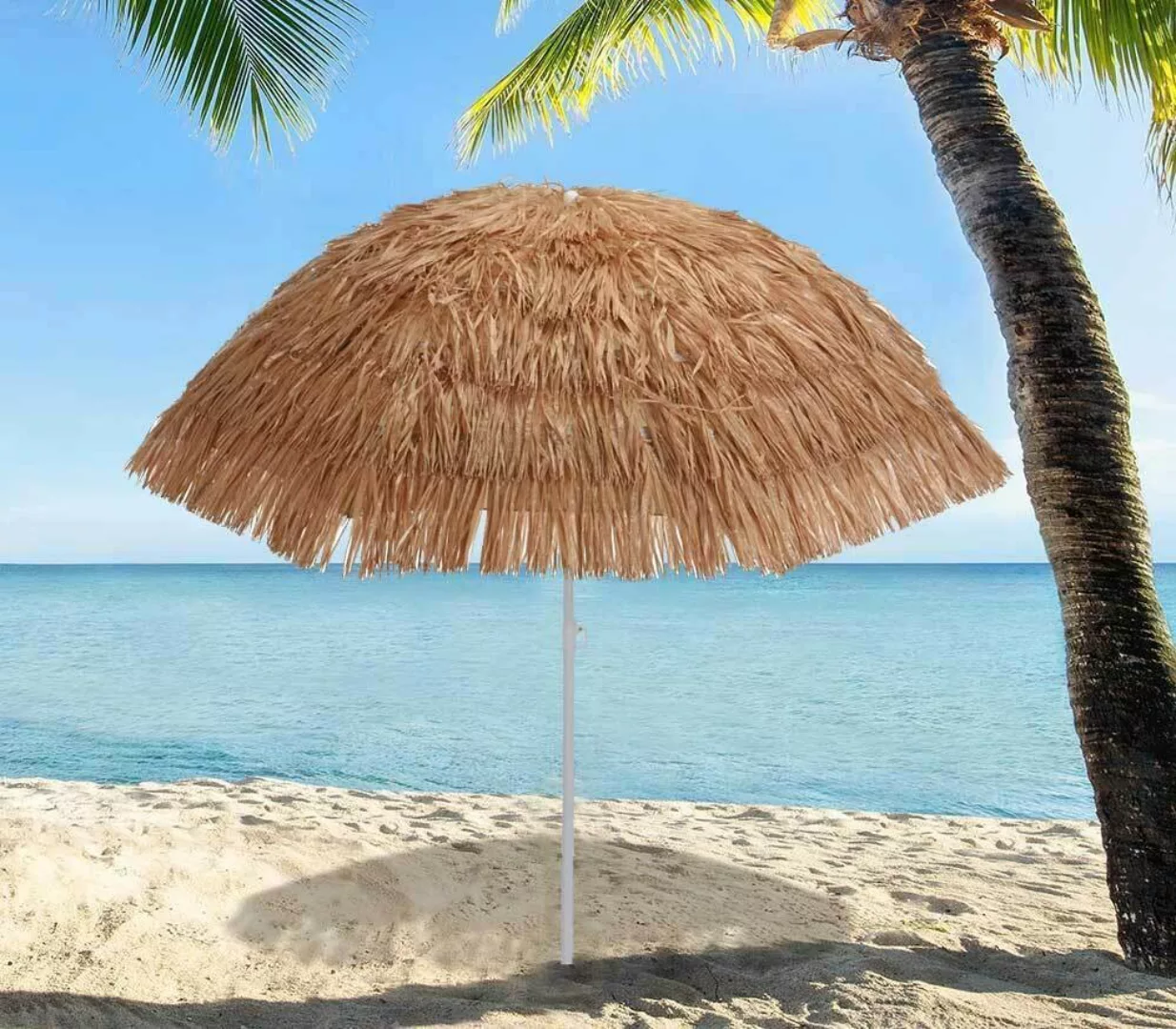 Sonnenschirm Strand Hawaii Fransen Erdspieß Knickbar Tragetasche Braun-Beig günstig online kaufen