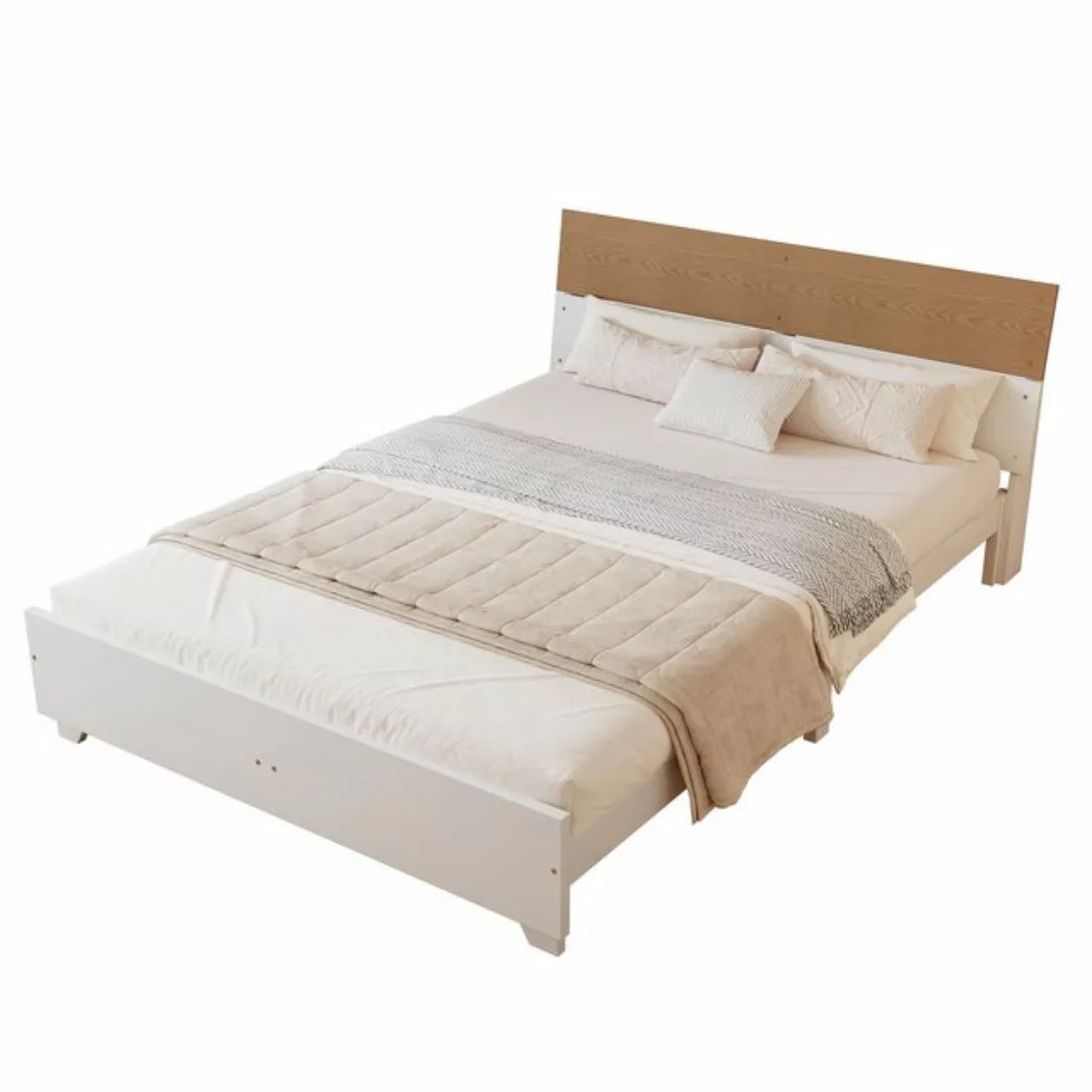 Odikalo Jugendbett Doppelbett Paneelbett Kiefer+MDF+Mehrschichtplatte Weiß+ günstig online kaufen