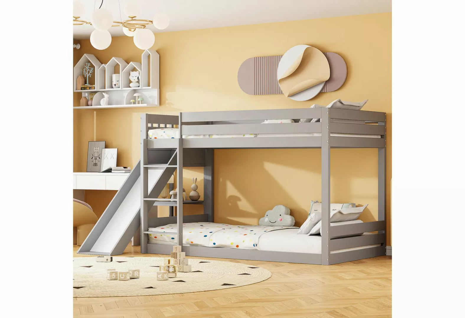 Rutaqian Etagenbett Kinderbett 90×200cm, mit Lattenrost, Rutsche und Regal, günstig online kaufen