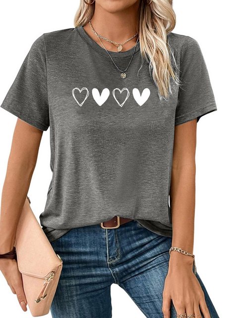 PYL Print-Shirt Damen Sommer Casual T-Shirt mit Herz Print Tee günstig online kaufen