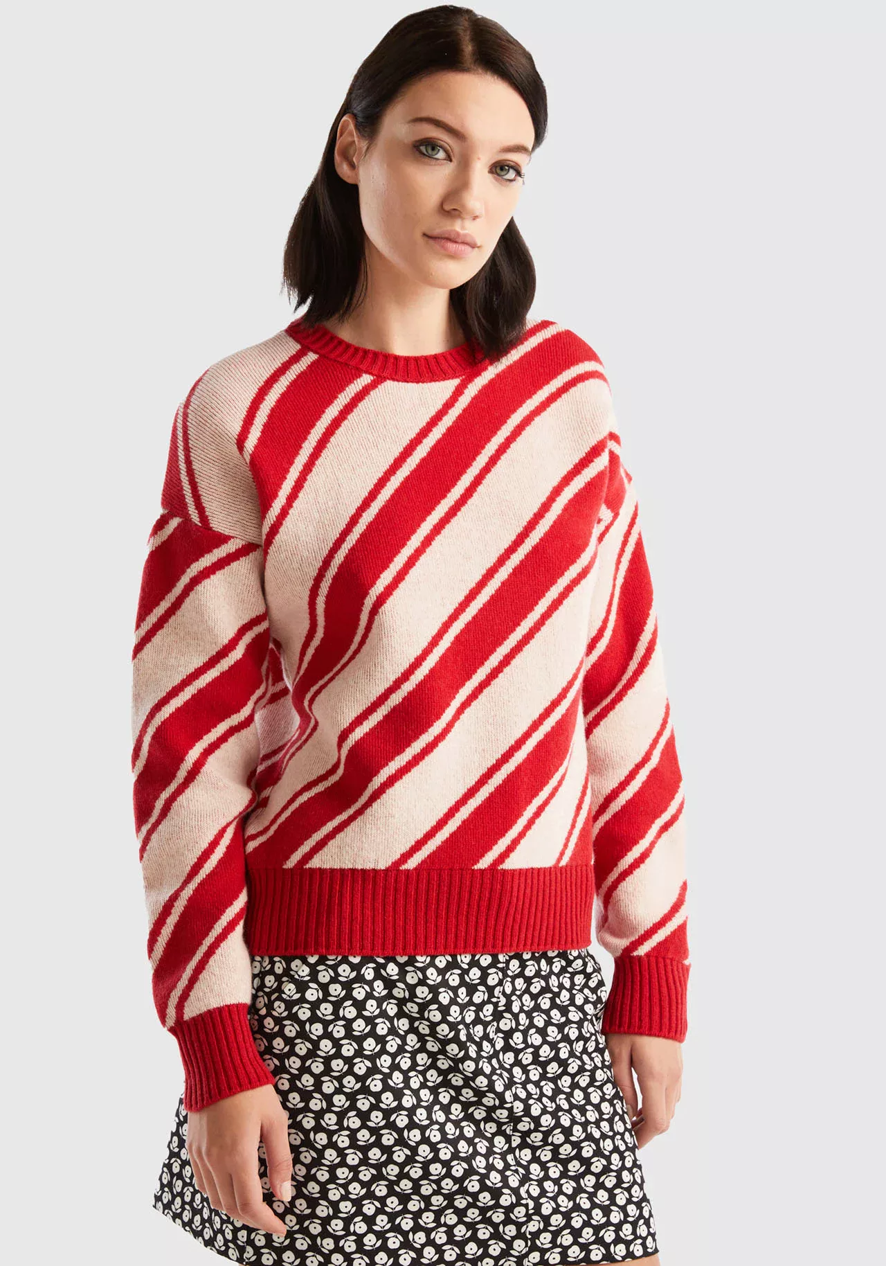 United Colors of Benetton Strickpullover mit diagonalem Streifenmuster günstig online kaufen