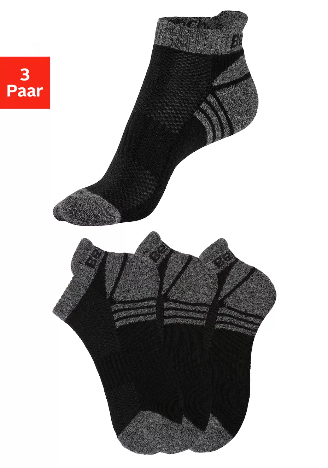 Bench. Sneakersocken, (Packung, 3 Paar), mit Mittelfußgummi und Pikeestrukt günstig online kaufen