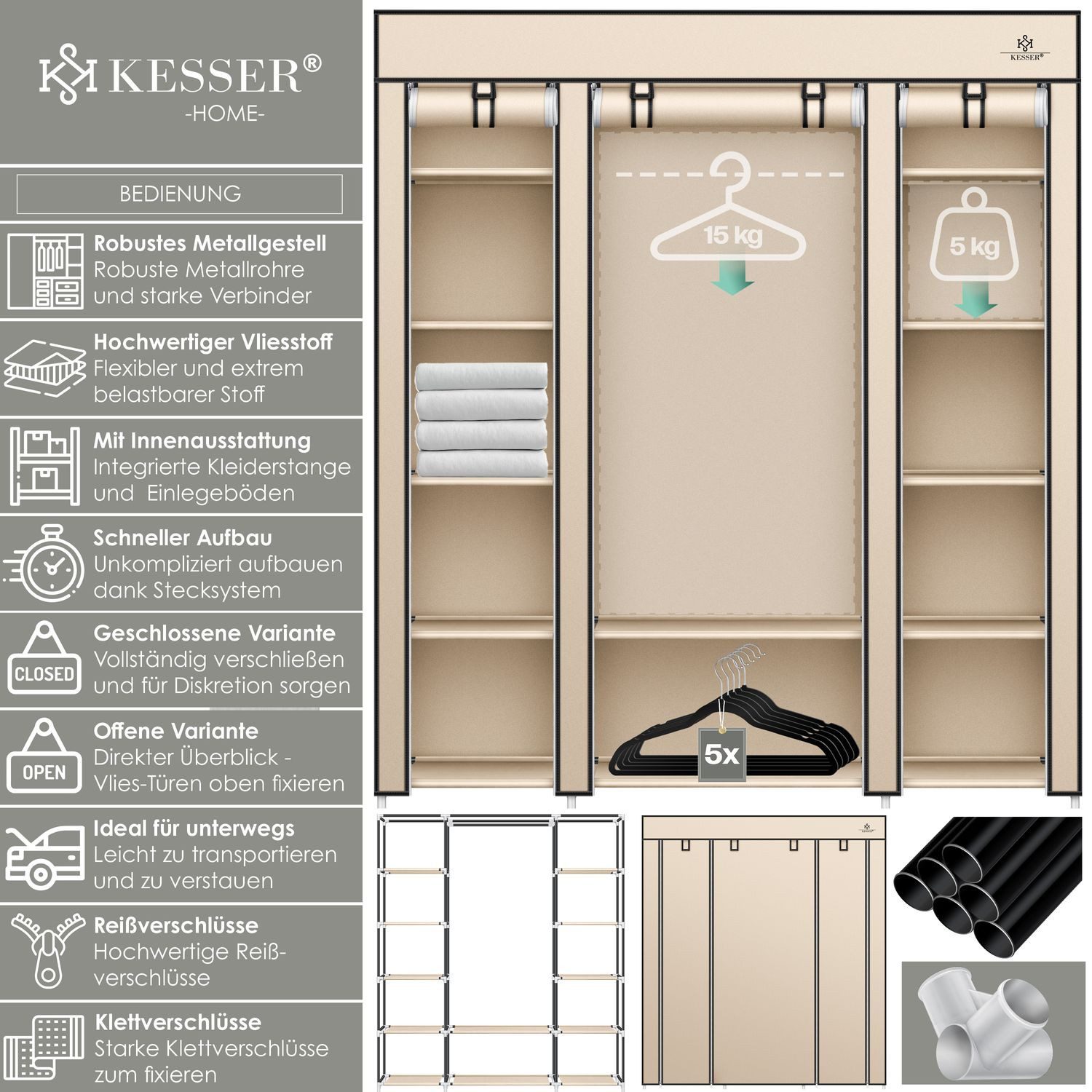 KESSER Kleiderschrank Stoffschrank Stabil mit Kleiderstange günstig online kaufen