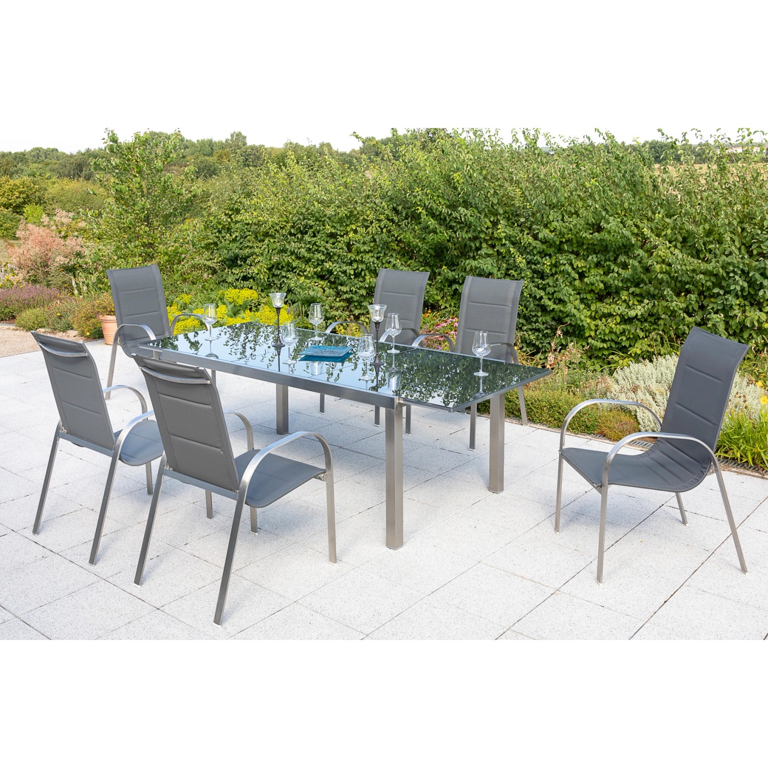 Merxx Lucca Set 7-tlg. 6 Stapelsessel Gartentisch Ausziehbar 180 (240) x 10 günstig online kaufen