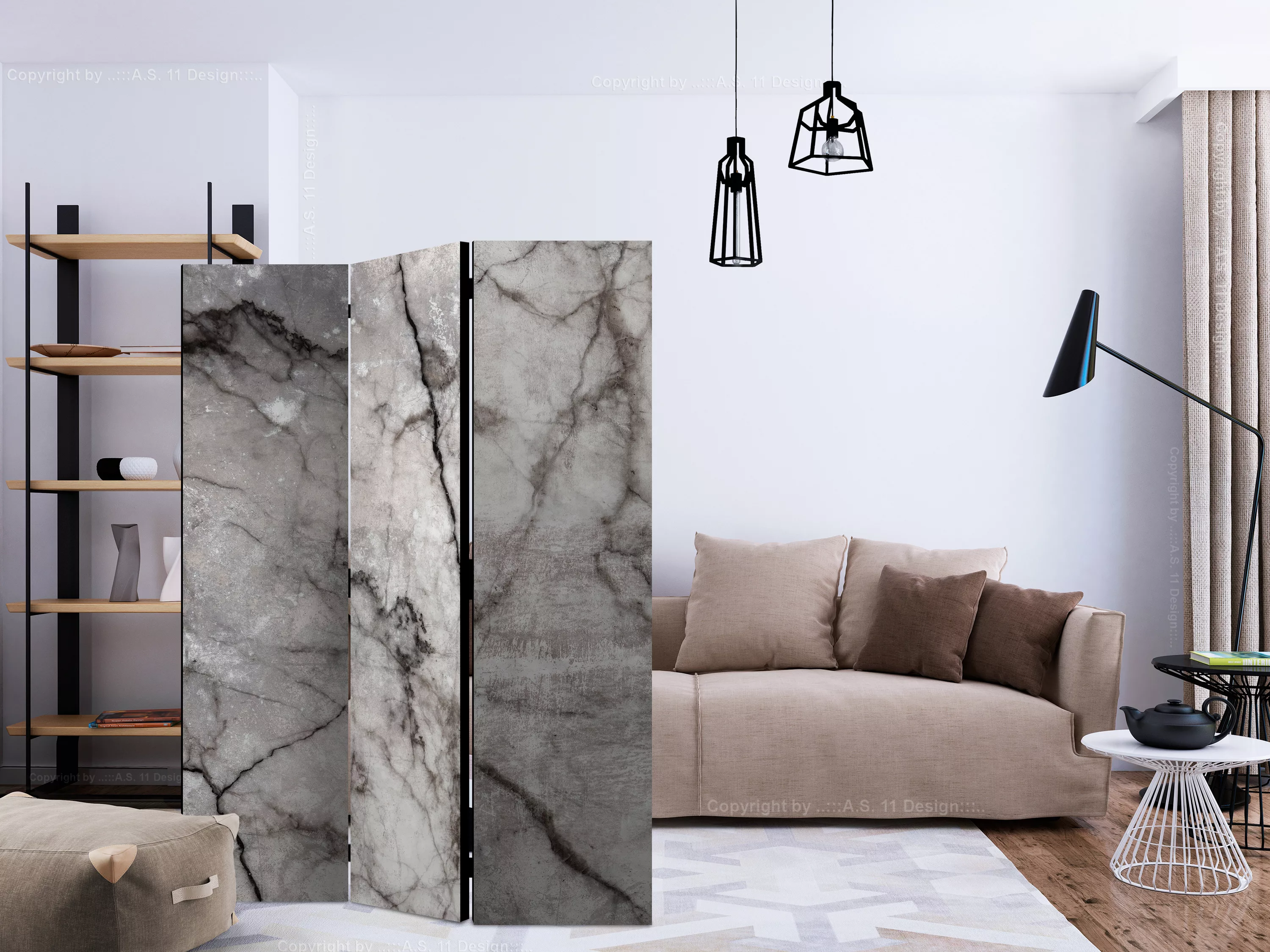 3-teiliges Paravent - Grey Marble [room Dividers] günstig online kaufen