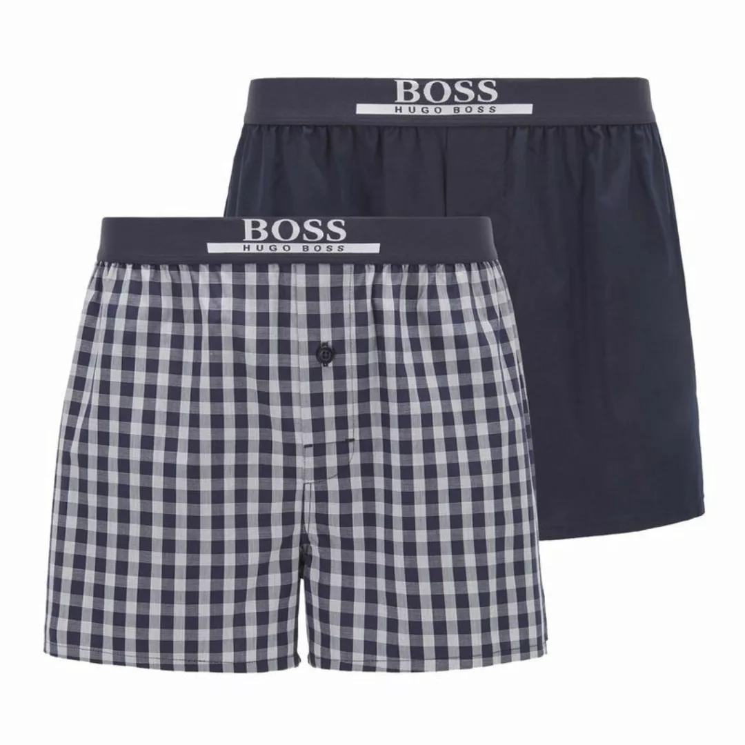 HUGO BOSS Herren Boxer Shorts, 2er Pack - Woven Boxer, Logobund Weiß/Blau X günstig online kaufen