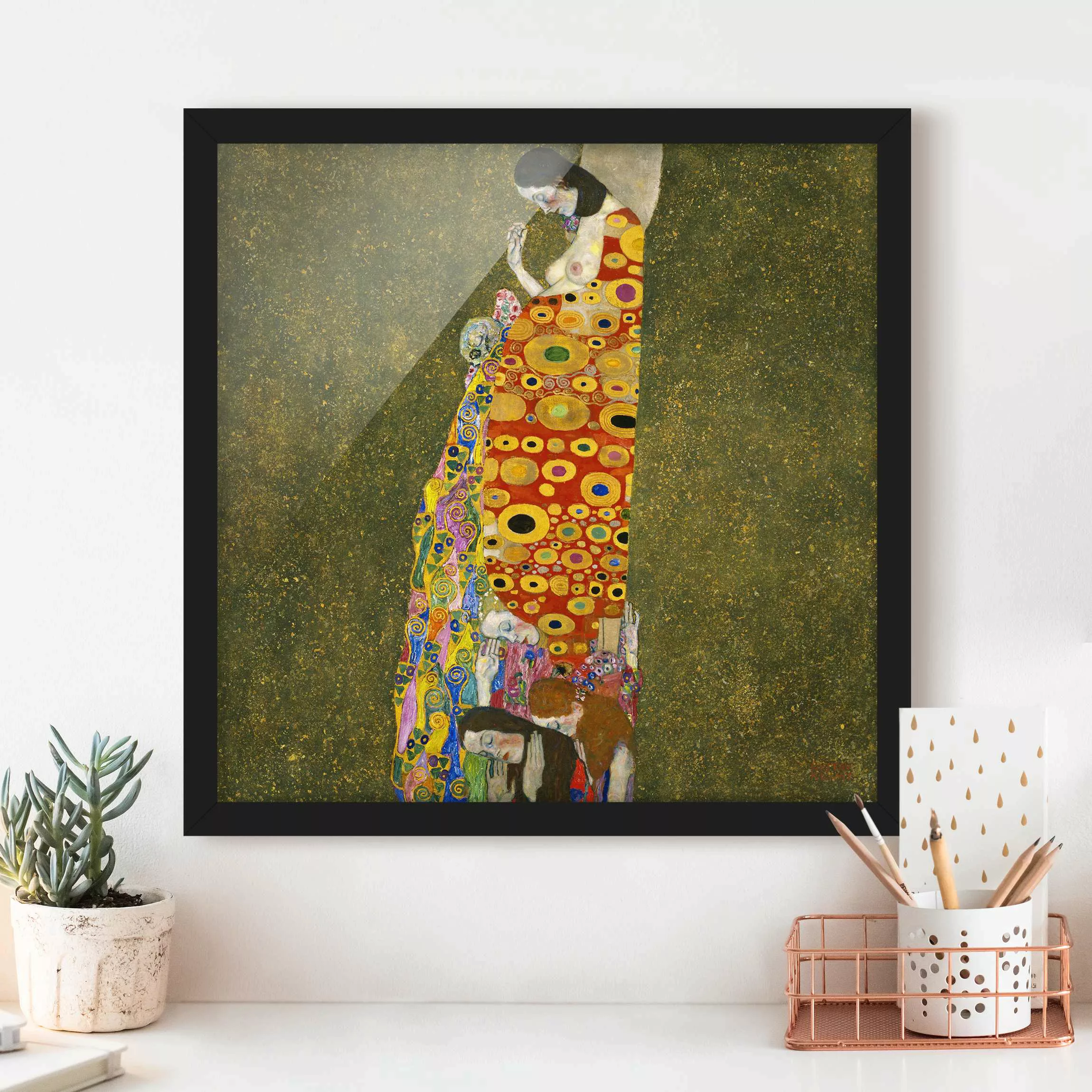 Bild mit Rahmen Kunstdruck - Quadrat Gustav Klimt - Die Hoffnung II günstig online kaufen