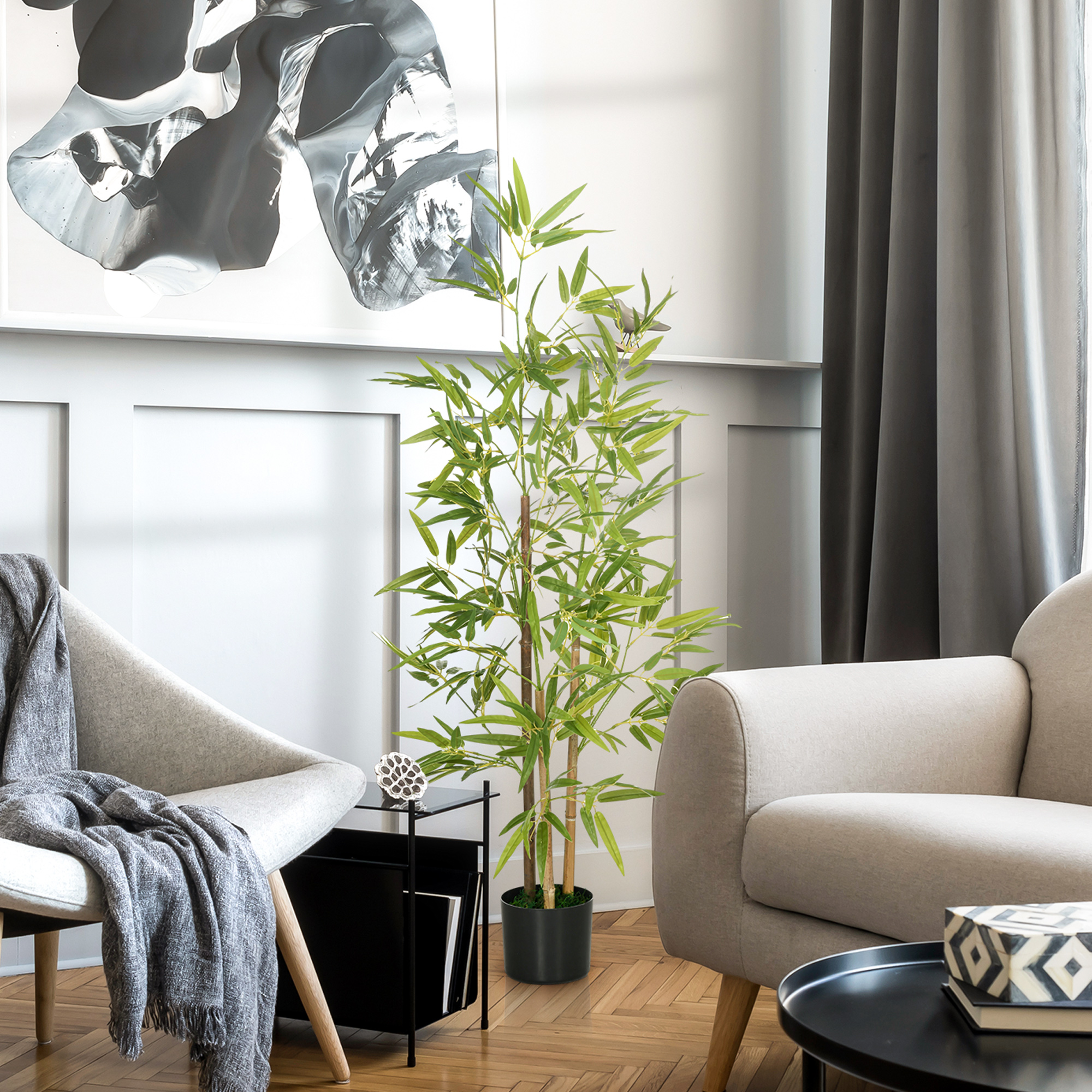 HOMCOM Künstliche Bambus Pflanze künstlicher Baum 120 cm Höhe mit Topf, Inn günstig online kaufen