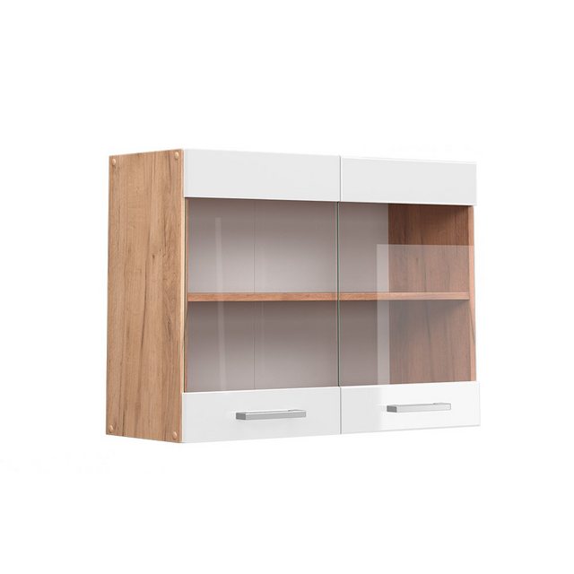 Vicco Glashängeschrank R-Line, Weiß Hochglanz/Goldkraft Eiche, 80 cm günstig online kaufen