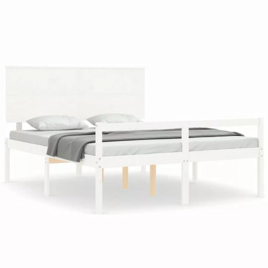 vidaXL Bett, Seniorenbett mit Kopfteil Weiß Kingsize Massivholz günstig online kaufen