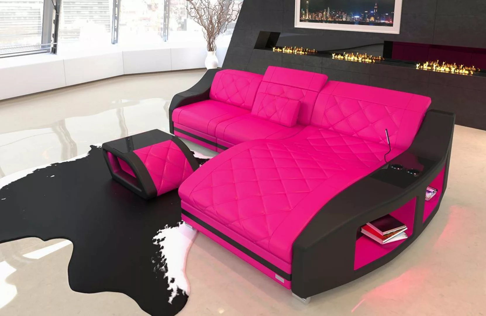 Sofa Dreams Ecksofa Leder Sofa Couch Swing L Form Ledersofa, mit LED, wahlw günstig online kaufen