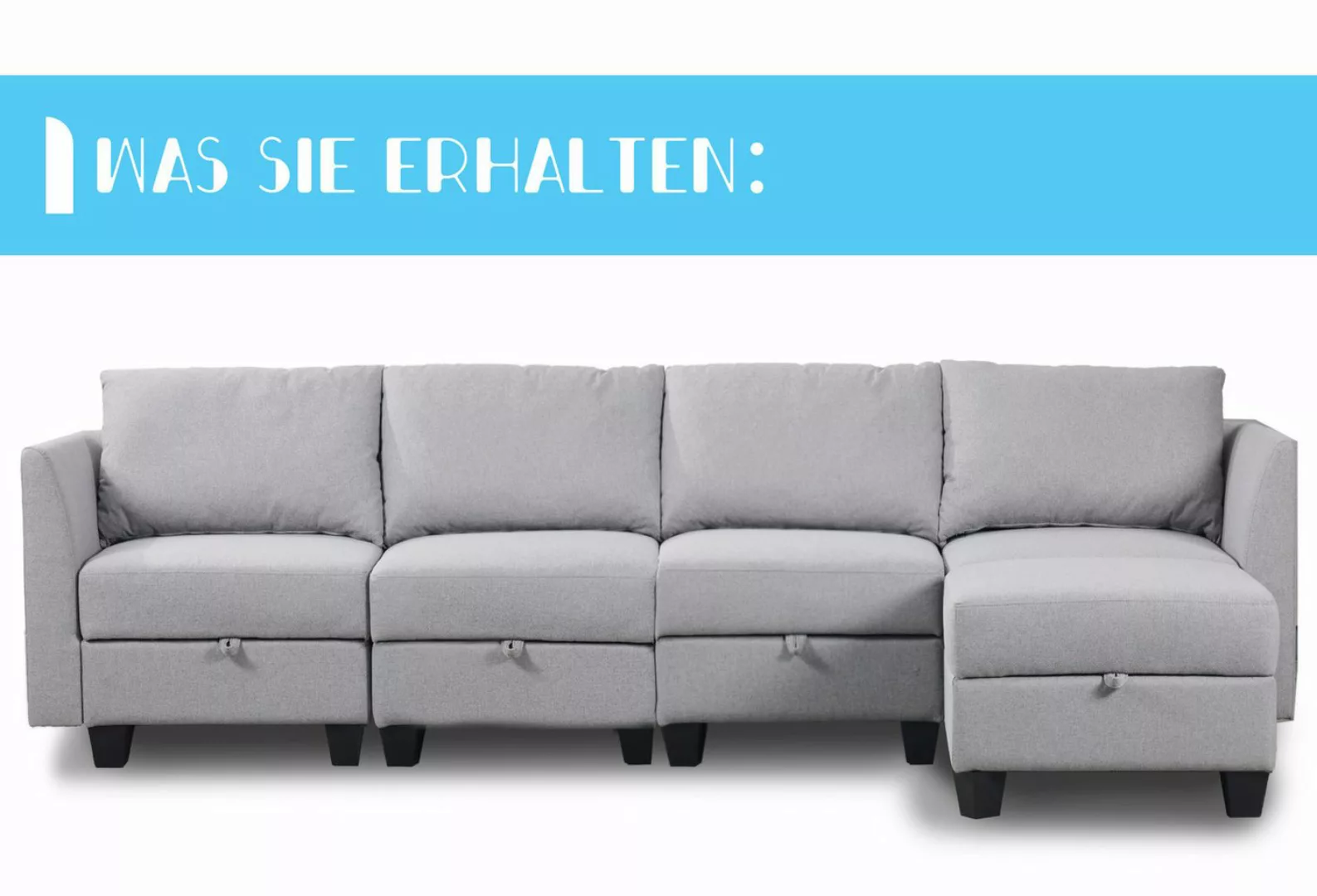 Vankel Ecksofa L-Form Sofa mit Ottomane und Stauraum, Schlaf- und Gästebett günstig online kaufen