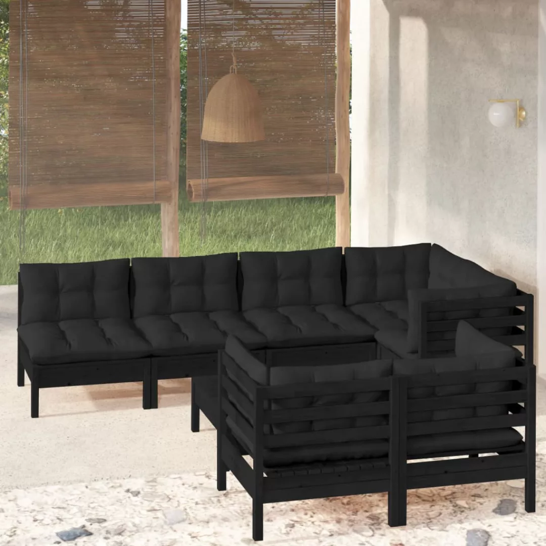 8-tlg. Garten-lounge-set Mit Kissen Schwarz Massivholz Kiefer günstig online kaufen