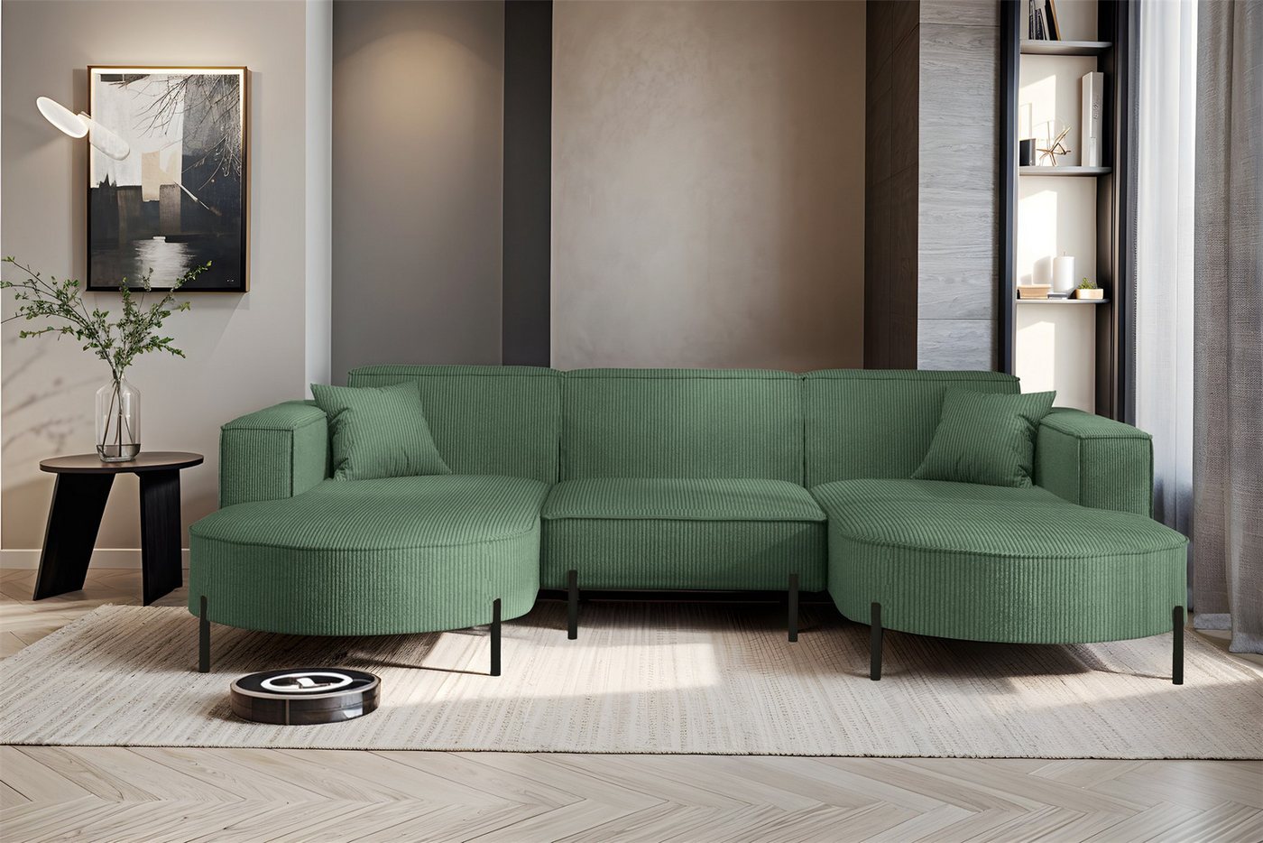 Fun Möbel Wohnlandschaft Sofa U-Form VALENCIA in Stoff, Für Saugroboter gee günstig online kaufen